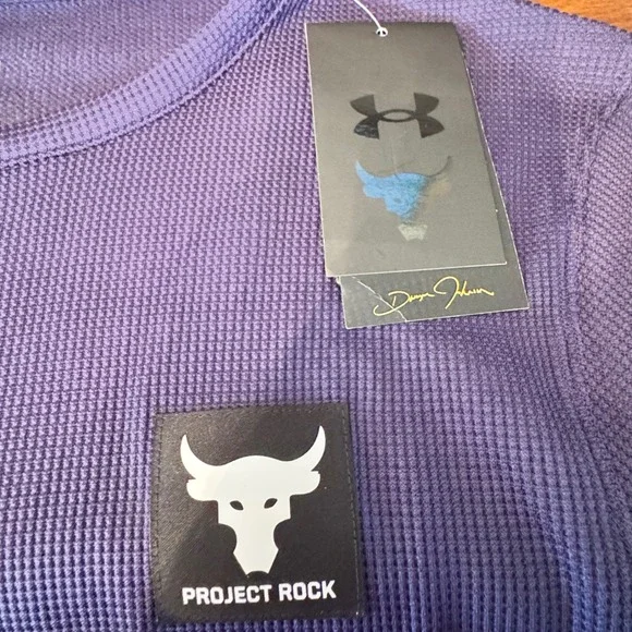 Under Armour NWT Project Rock Mens M Long‎ Sleeve Fitted Thermal Crew Shirt Blue - Picture 3 of 10